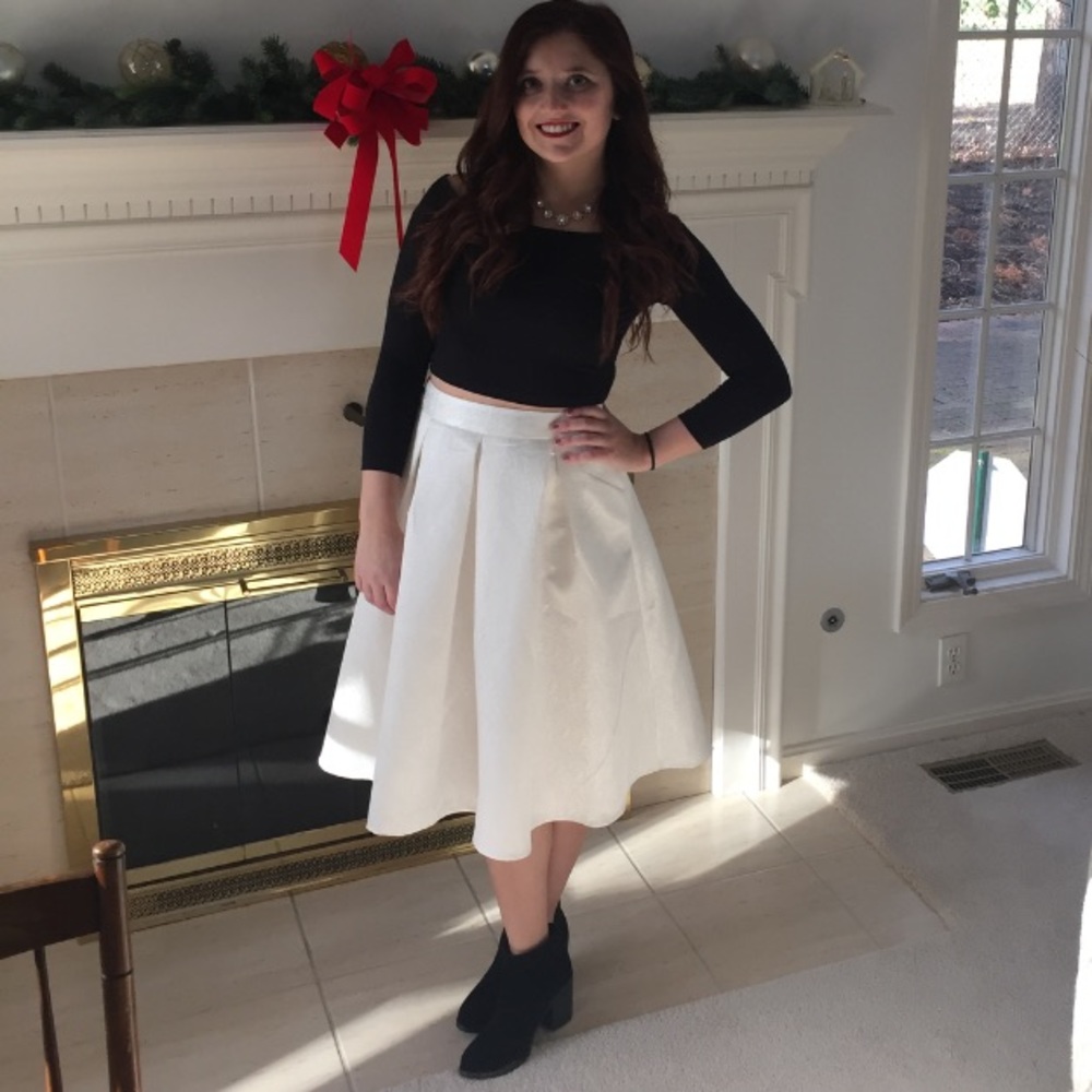 Ivory Shimmer Midi Skirt